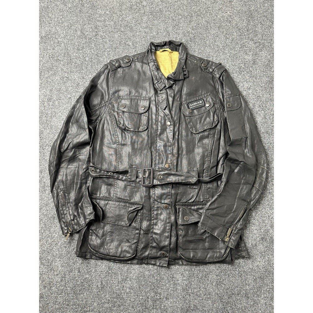 Womens Jacket Barbour International Beacon Black Belted Waxed 2012, Size US 10